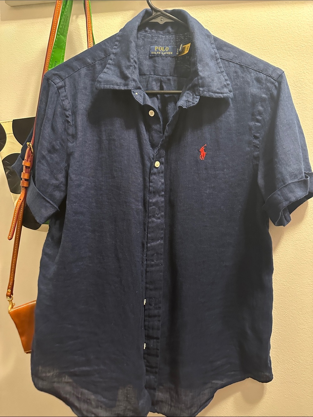 Polo by Ralph Lauren Navy Short-Sleeve Button-Down with Red Pony Logo